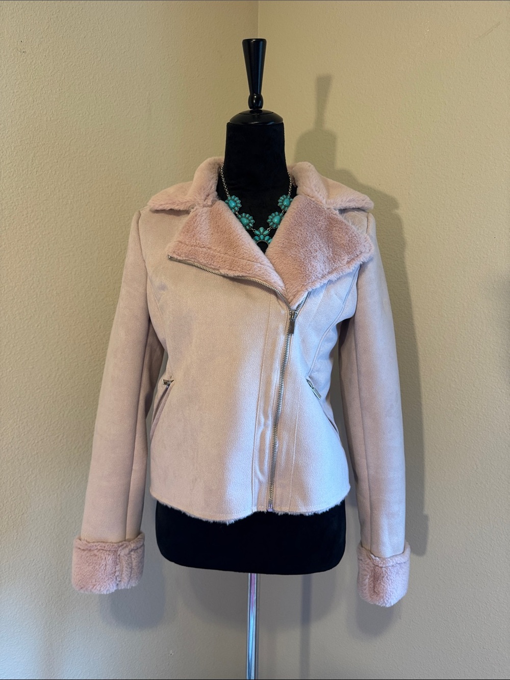 Kut from the Kloth Blush Faux-Shearling Moto Jacket